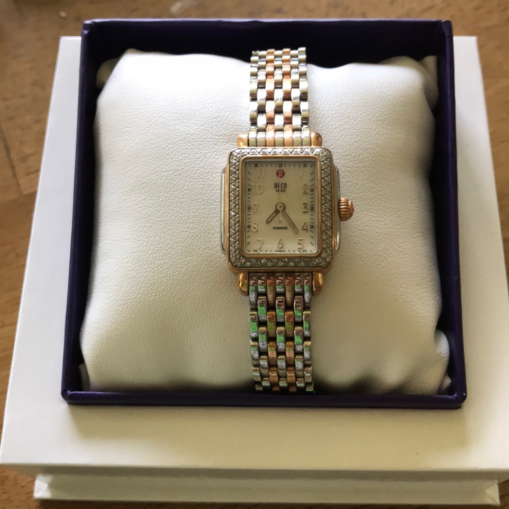 Michele watch mini Deco rose gold with diamonds